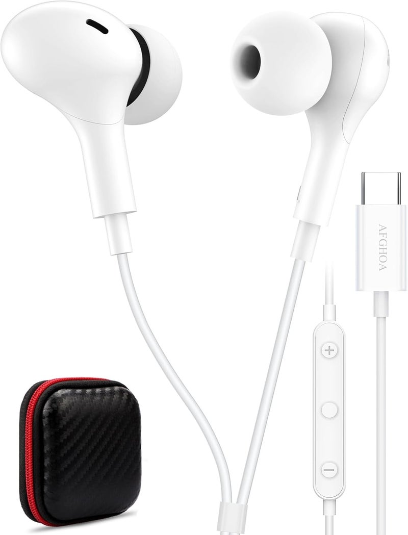 AFGHOA سماعات أذن USB C لسامسونج S25 FE S24 A16 A17 سماعات سلكية مغناطيسية داخل الأذن نوع C مع ميكروفون تحكم في الصوت باس ستيريو إلغاء الضوضاء لآيفون 17 برو ماكس إير 16 16e 15 بيكسل 10 9a - Image 1